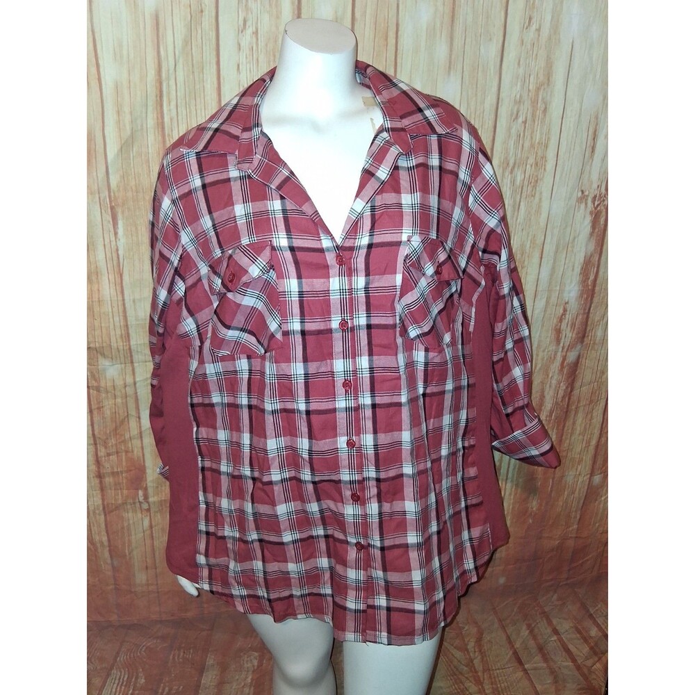 Zac & Rachel Multicolor Plaid 3/4 Sleeve Button Up Blouse Sz 2X